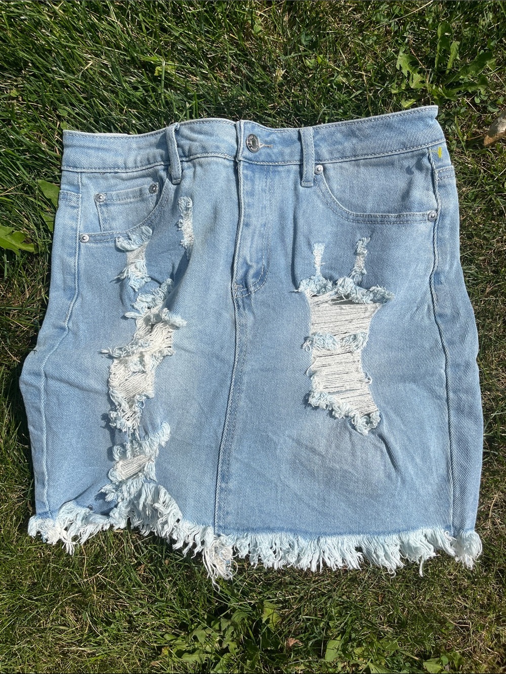Almost famous 29 Light Blue Distressed Denim Mini Skirt